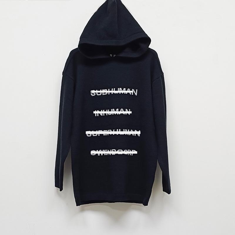 Jackson Wang Inspired Thick Knit Letter Jacquard Hooded Sweater for AutumnWinter Large чёрный 4760₽