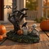 Halloween Atmosphere Decorations Garden Ornaments, Spooky Cemetery Decor with Resin Skulls Dead Trees Retro Gothic Home Pumpkin Raven for Indoor