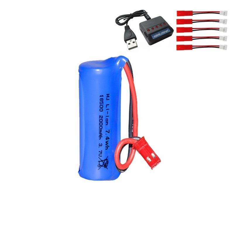 High Capacity 3.7V 18500 2000mAh RC Cars Rechargeable Lithium Ion Battery Cylindrical with SM JST Plug With Charger