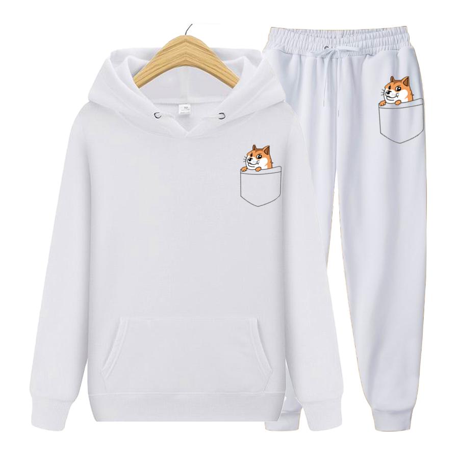 Mote Langermet Lomme Katt Herre Sett Fleece Hettegenser Bukse Tykk Varm Treningsdress Sportsklær Hettejakke Treningsdrakter Joggedress Treningsdrakt