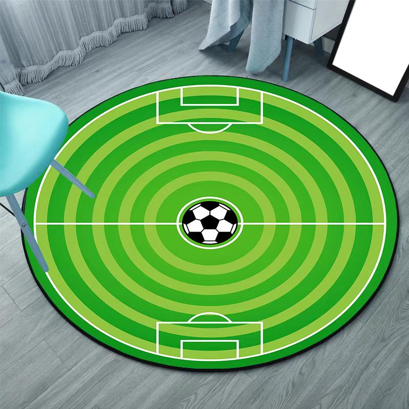 Fußballfeld Runder Schlafzimmerteppich Niedliche Cartoon Bodenstuhlmatte Schaukelstuhlmatte Strapazierfähig Bettvorleger Matte Heimdekoration