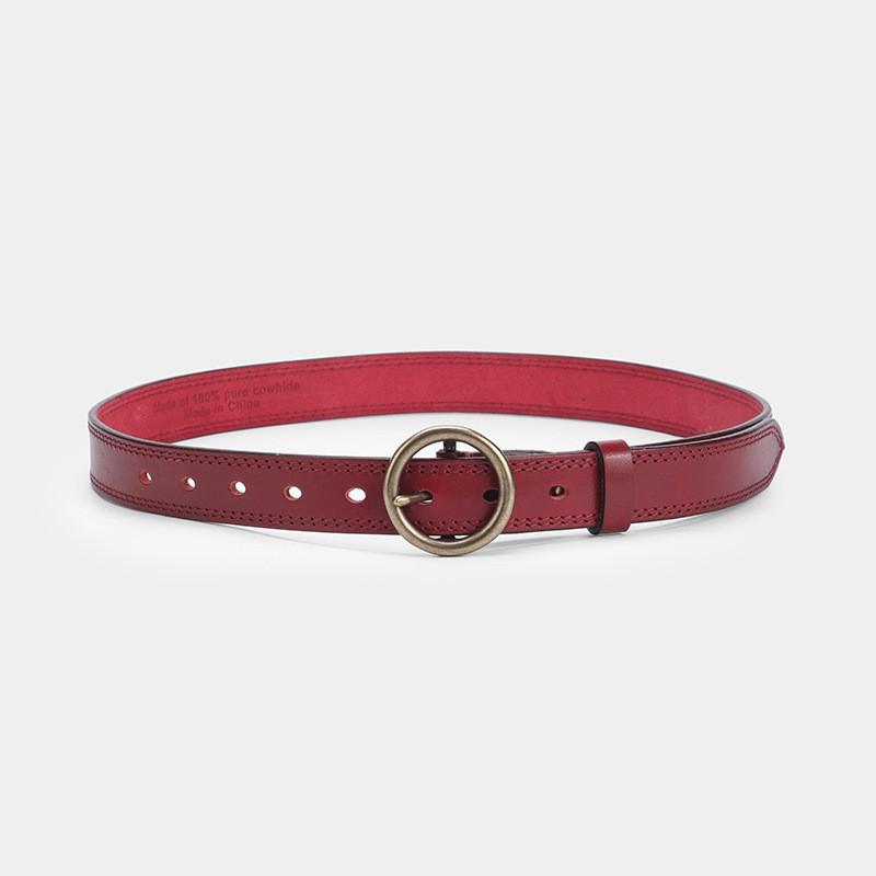 Red Vintage Leather Belt Women 2-4cm Wide Pin Buckle Fits Jeans