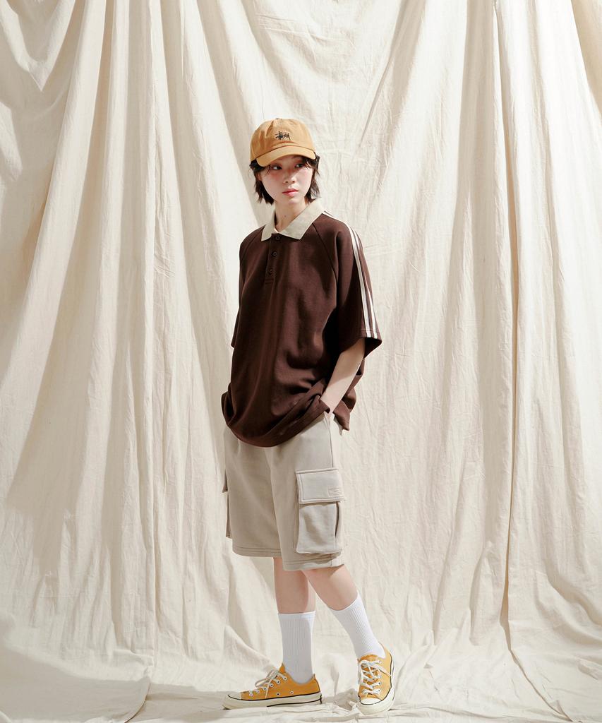 JEMUT Forward Oversized Collared Short Sleeve T-Shirt Brown Oyst2559