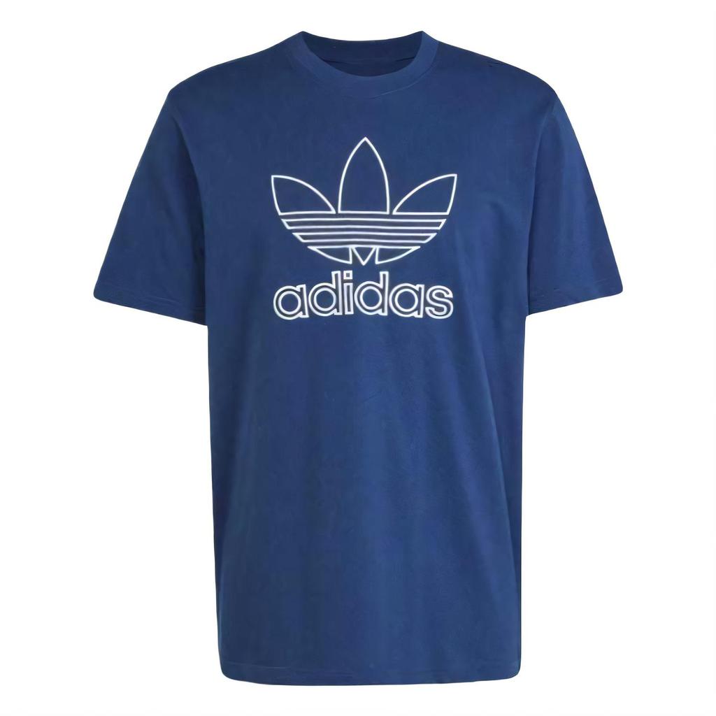 Adidas Originals Adicolor Trefoil Tee Outline Comfortable Skin-Friendly Versatile Crew Neck Short Sleeve T-Shirt Men Tops Deep-Blue JP1089