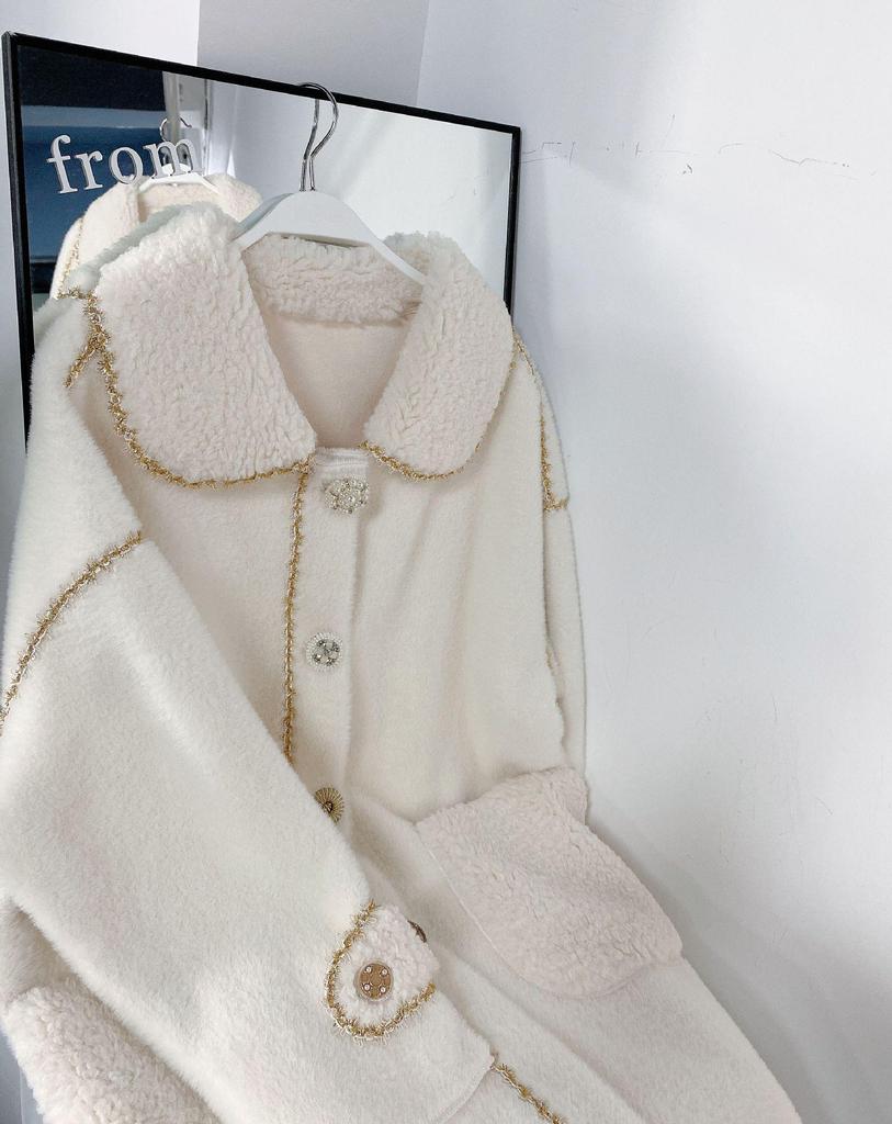 Women's Faux Fur Slim Mid-Length Woolen Coat for Autumn and Winter