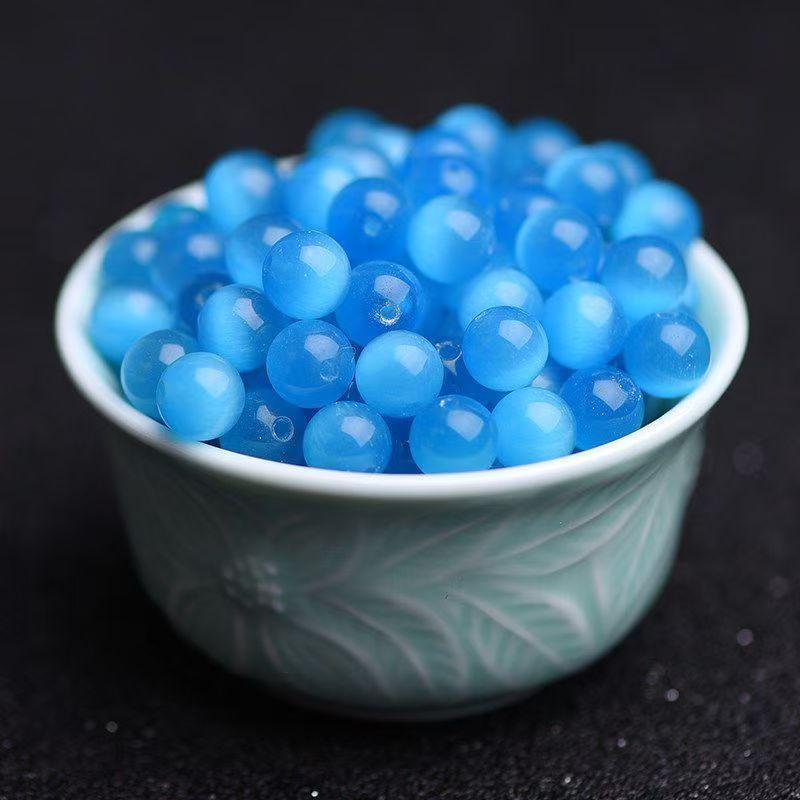Cat's Eye Loose Beads: Powder White, Yellow, Red, Blue Round Beads for Handmade DIY Bracelets and Weaving Accessories.