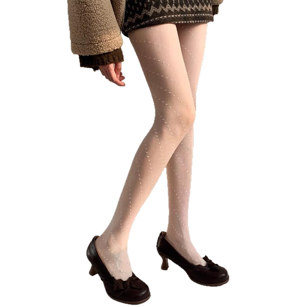 Pure Skin-Penetrating White Stockings, Thin Twill Polka-Dot Leggings, Fashionable Pantyhose, Bare-Leg Artifact