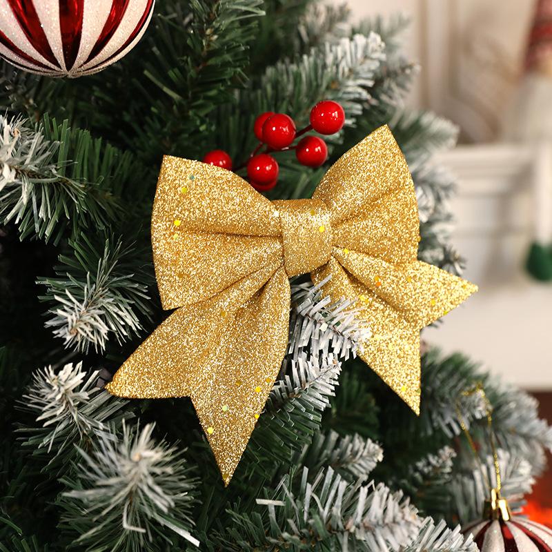 Christmas Decoration Bow Glitter Large Bow Ornament Xmas Tree Festive Holiday Hanging Decor Sparkling Gift Accessory Ornaments