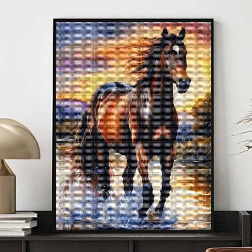 Horse DIY Diamond Art Painting Kit with Shiny Resin Diamonds for Adults Relaxing Craft Wall Decor and Handmade Gift Idea Set Decor