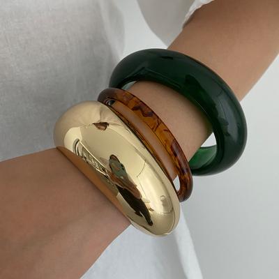 Personalisierter Smudge Bernstein Harz Offener Armreif Damen, Modischer Metall Schlichter Ring Glänzender Armreif