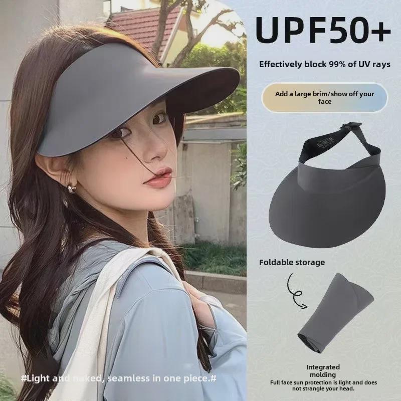 Women's Seamless Sun Protection Hat: Large Brim, Hollow Top for Cycling In Spring and Summer