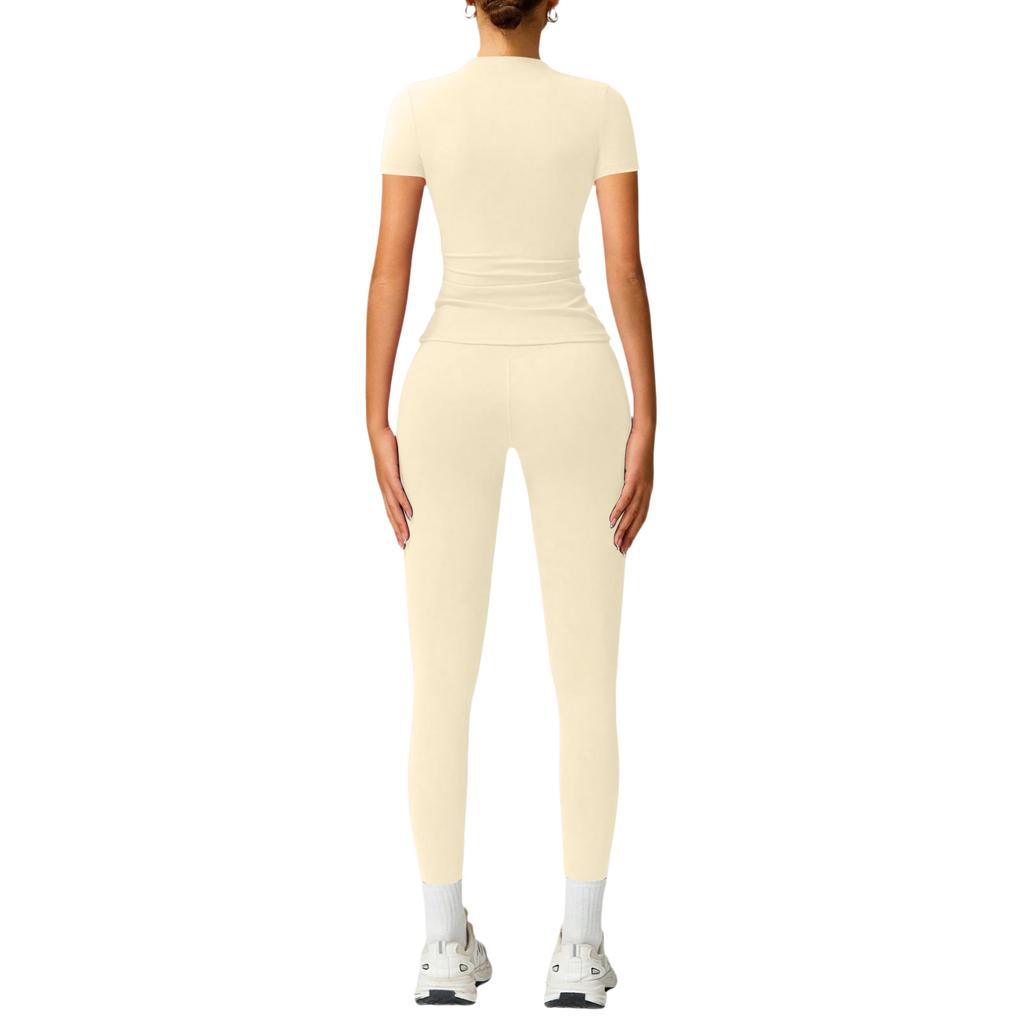 Women's Casual  Color Yoga Suit Short-Sleeve Pants Set