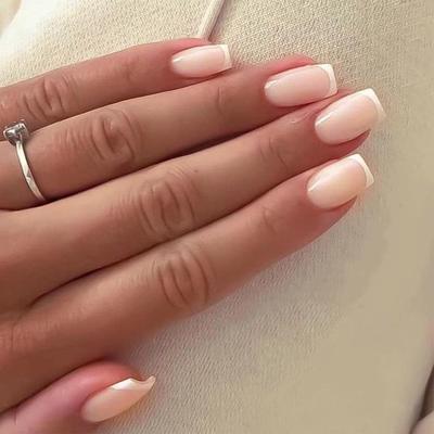 Elegant French Square Long-Lasting Wearable Nail Art Tips, 24 Pieces