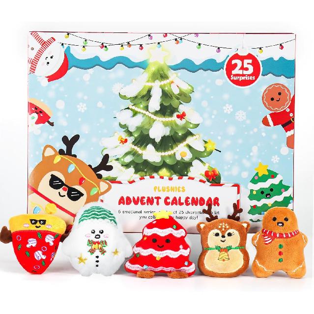 Advent Calendar 2025 Kids, Mini Plush Advent Calendar with 25 PCS Cute Emotional Plushies, Christmas Stocking Stuffers & Holiday Gifts for Kids, Teen