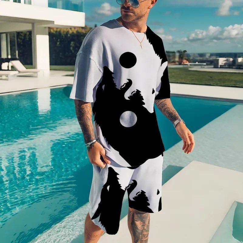 Summer New Men's Animal T-shirt Set 3D Printed Animal Pattern