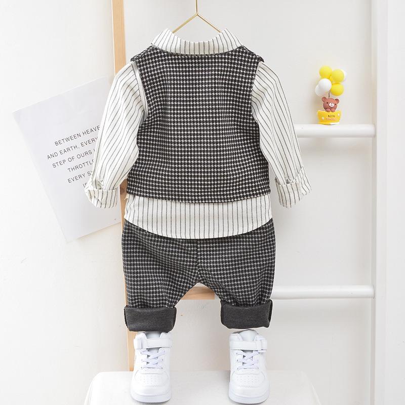 Kinderkleidung Herbst Koreanische Version Kinder Langarmweste Jungen Baby Gestreiftes Hemd Dreiteiliges Set