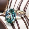 Luxury New Copper Inlaid Zircon Ring, European and American Environmentally Friendly Material Gold-plated Inlaid Green Crystal Gemstone Jewelry Women