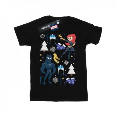 Marvel Mens Black Panther And Black Widow Christmas Day T-Shirt