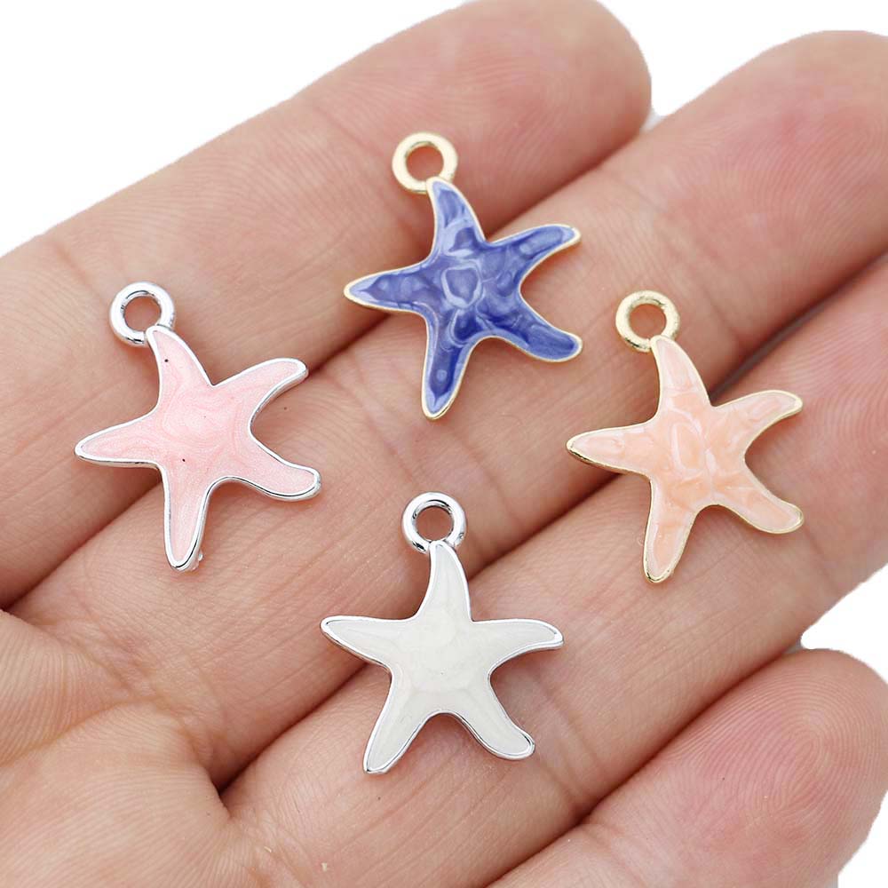 10Pcs Silver Plated Enamel Starfish Charms Pendant For Jewelry Making Earrings Bracelet Necklace Accessories Diy Craft 20X18Mm