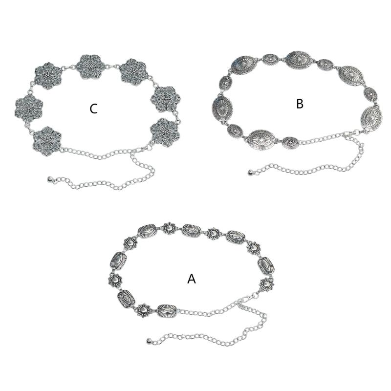 Delicate Carved Flower Buckle Waist Belt Women Coat Dress Belt Thin Waistband Shinning Ethnic Style Adjustable Belt