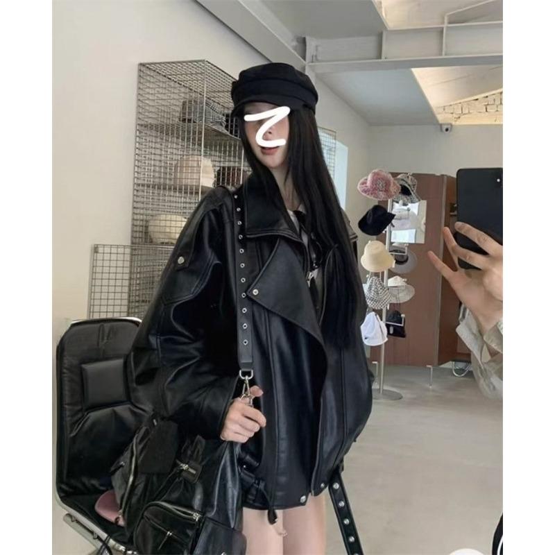 Amerikanischer Stil Mode Vintage Biker Lederjacke für Damen Herbst Lockerer Schnitt Vielseitig Trendig Lässige Oberbekleidung