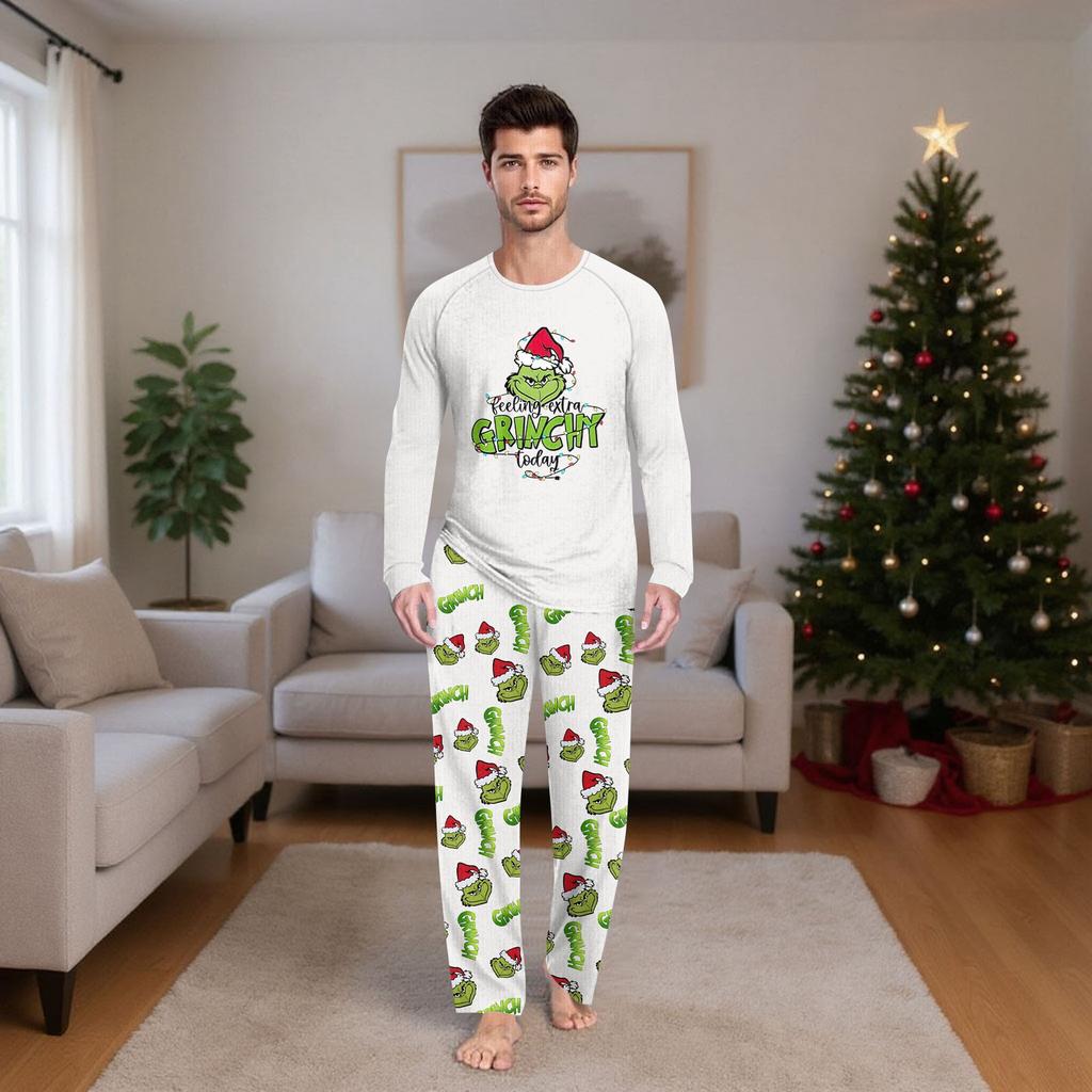 Zestaw rodzinny z długimi rękawami i spodniami w nadruki świąteczne Zestawy rodzinne