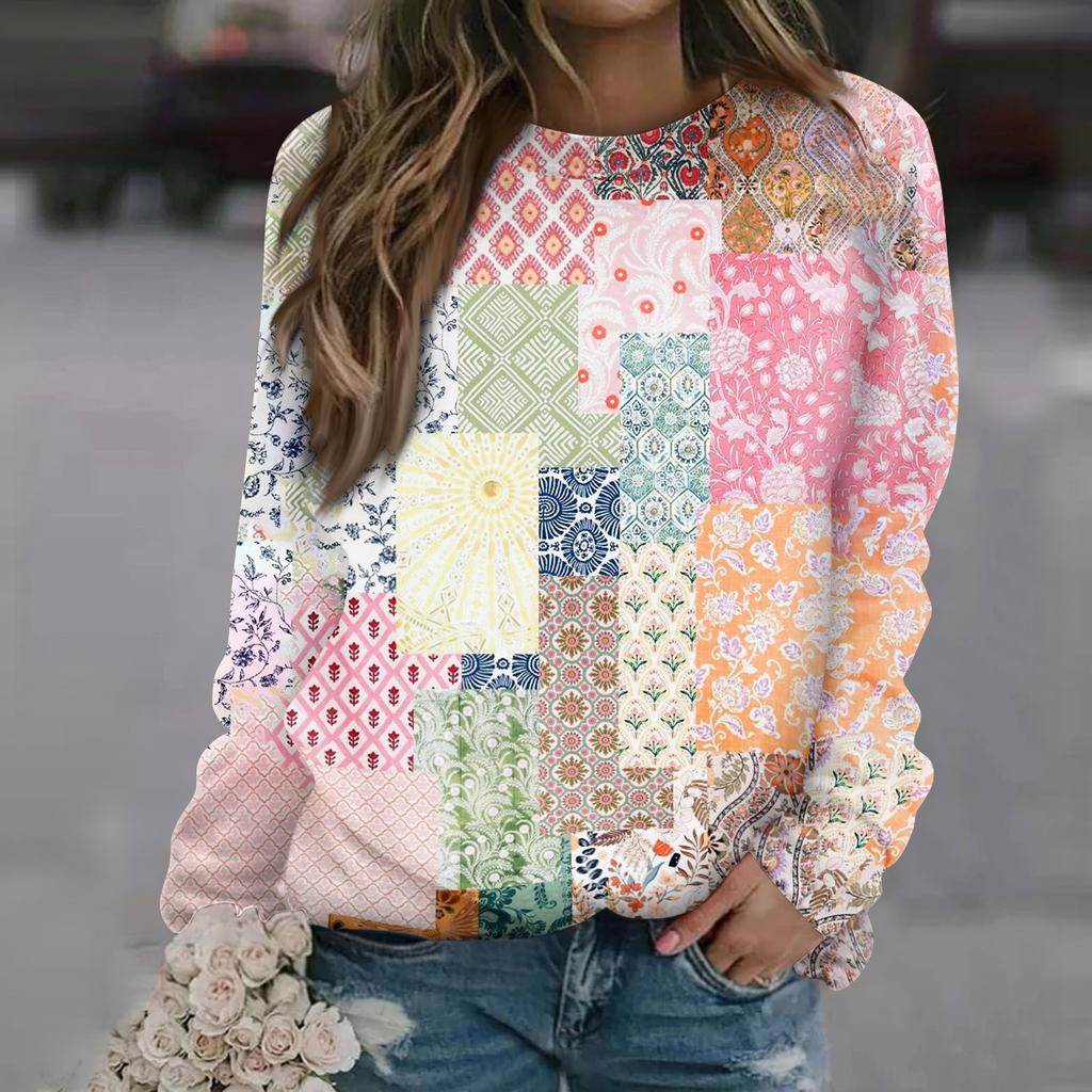 Women's Fashion Casual Long Sleeve Christmas Printed Neck Sweatshirt Top