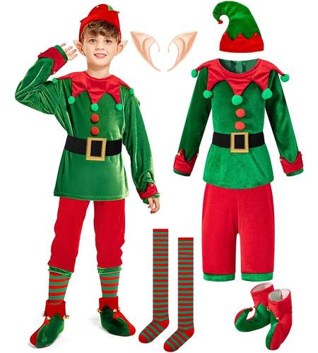 Children s Christmas Elf Costume Pants Set With Santa Hat 5-6 Years зелёный