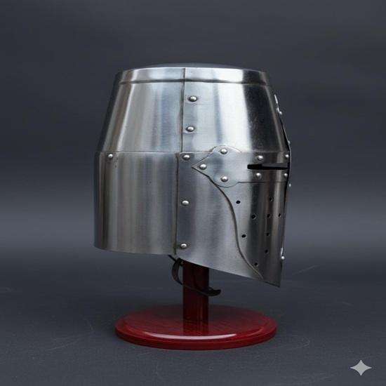 Silver Steel Templar Helmet Medieval Crusader Costume, LARP Cosplay
