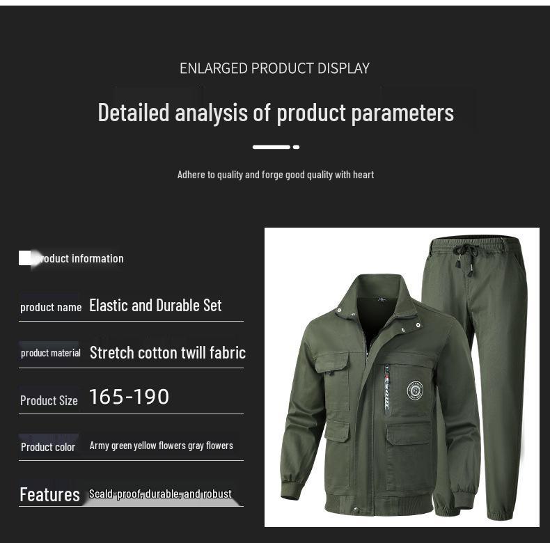 Men's Camouflage Workwear Set: Elastic, Thickened, Anti-Scald, Wear-Resistant Suit for Soldiers, Auto Repair, Electric Welders, and Labor Protection.