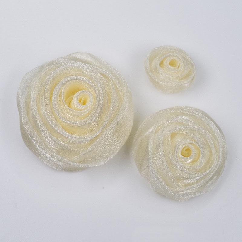 3-4.5cm Organza Snow Rose Head Dress Hair Party Decoration Small Flower DIY Handmade Clothing Accessories Costume Designing
