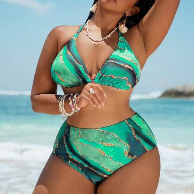 2026 New Plus Size Women Printed Bikini Three Piece Set Fashion Split Printed Swimwear Ladies Beach Bathing Suit