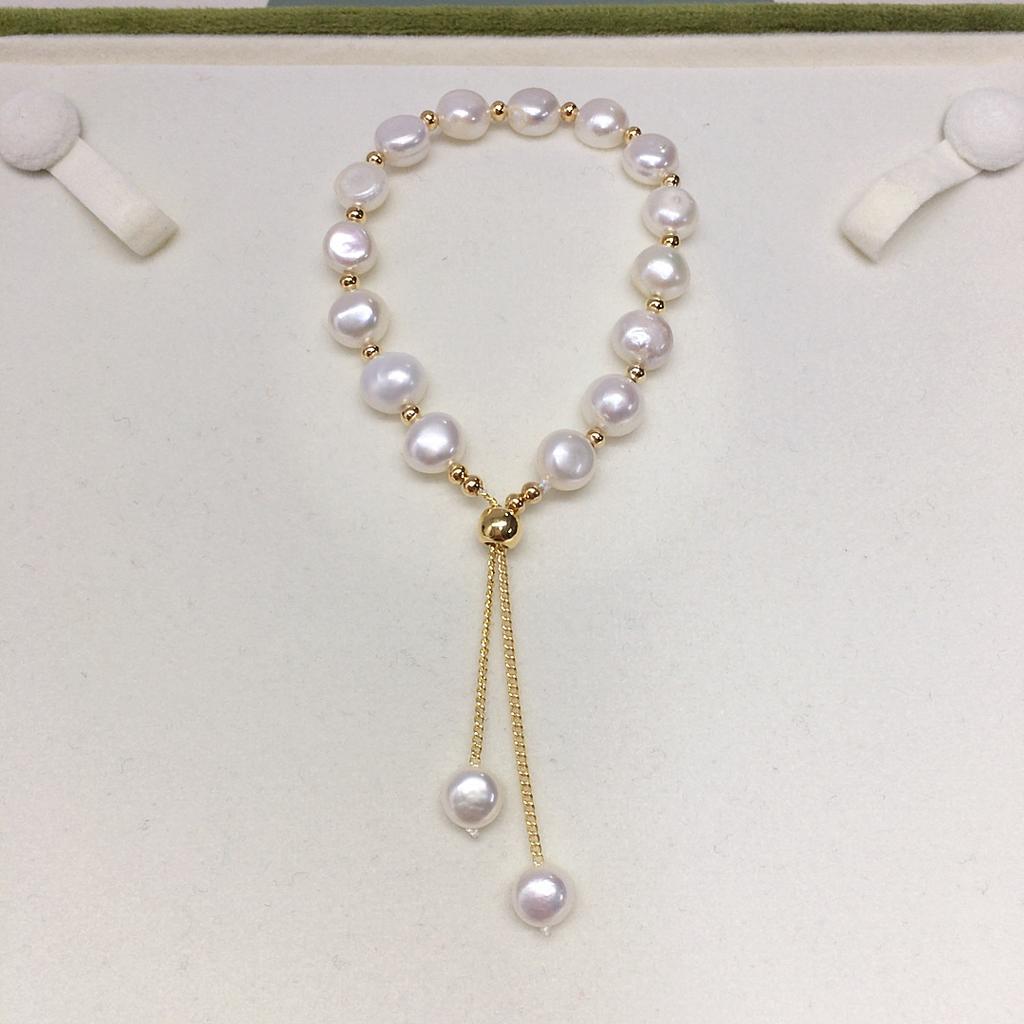 8-9mm Baroque Natural Freshwater Pearl Bracelet Adjustable Sliding Pull Chain with Tassel Pearl Elegant Women Hand Jewelry Bulk