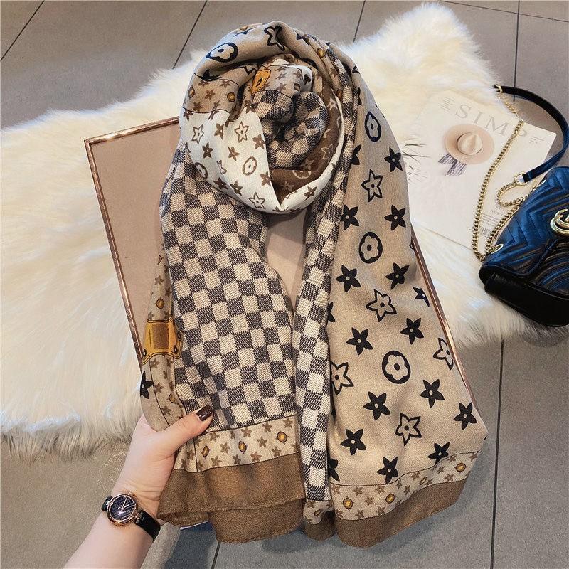 Silk scarf women's spring and autumn style foreign style fashion winter linen yarn oversized shawl dual-purpose versatile thin cotton and linen scarf