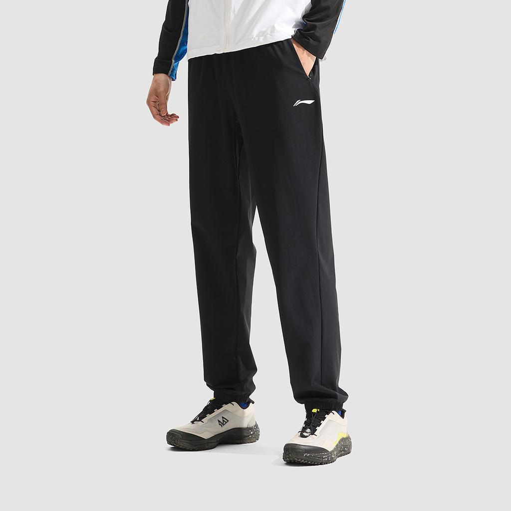 Li-Ning Quick-Dry Cool Sun Protection UV Resistant Logo Print Cuffed Mid-Rise Knitted Long Pants Men Pants Black AKLU833-3