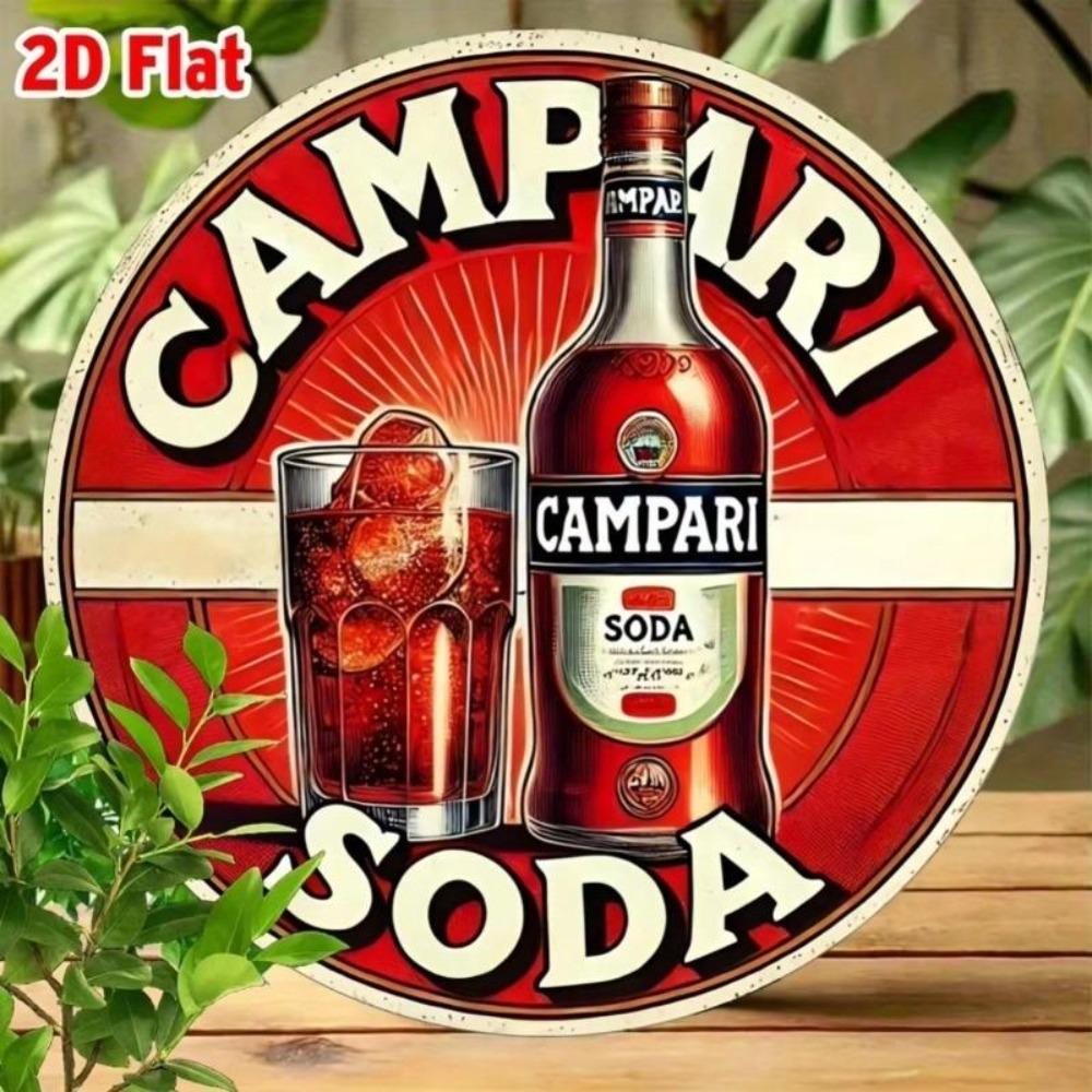 Vintage Campari Soda Metal Tin Sign Round Wall Decor Aluminum Foil Engraving Retro Art Poster