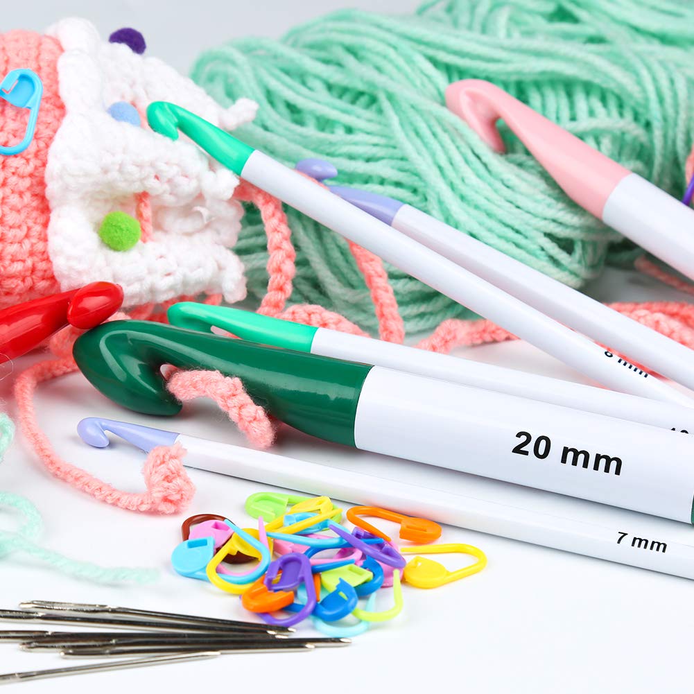 Fenrry 7 storlekar virknålset 7mm-20mm enorma virknålar ergonomiska sticknålar med trubbiga nålar med stort öga för gör-det-själv