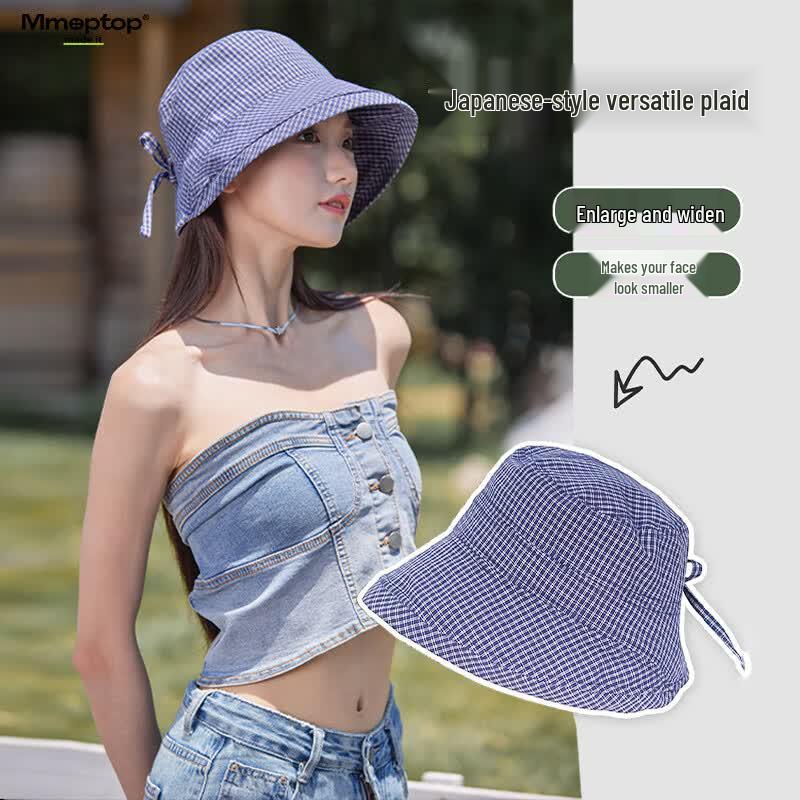 MMOPTOP Women s Japanese Style Plaid Bucket Hat One Size (55-59cm) темно-синий