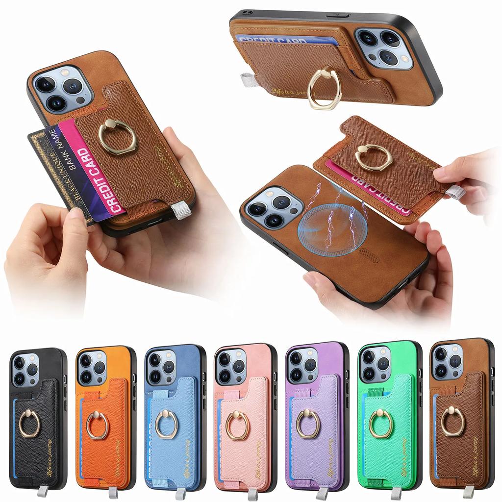 2 in 1 Detachable Magnetic Wallet Leather Ring Holder Case For iPhone 15 Pro Max 16 Plus 14 13 12 11 XR XS Se 2022 Stand Cover