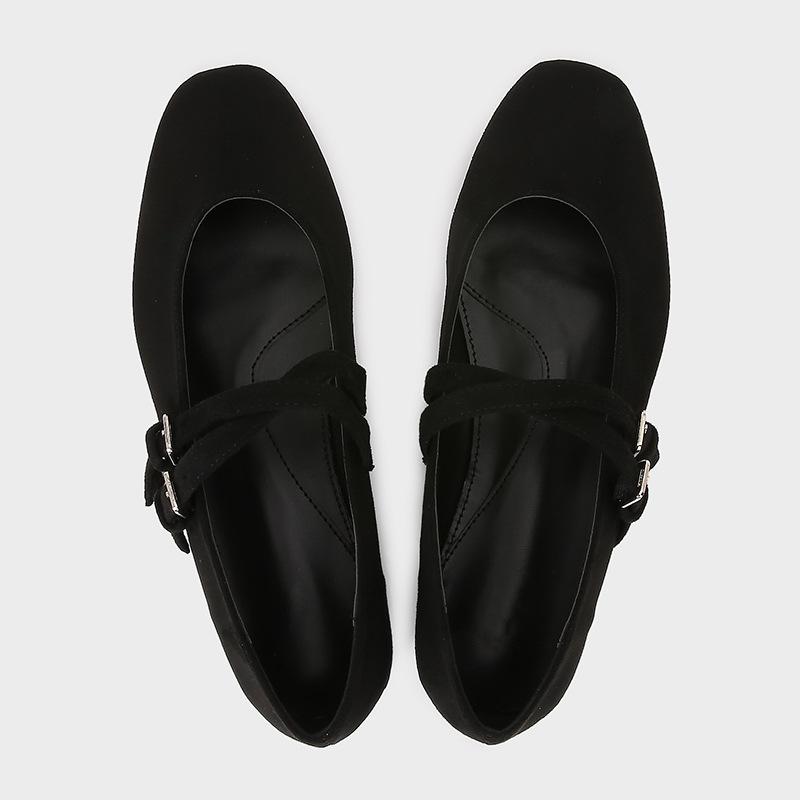 Fashion Black Cross Tied Satin Ballet Flats Women Fashion Square Toe Shallow Buckle Mary Jane Shoes Elegant Comfort Brand Designer Shoes