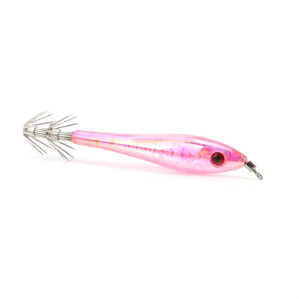 5pcs 9.5cm Plastic Hard Squid Fishing Lures With Double Hook (pink)