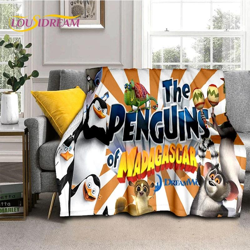 Urocze Pingwiny z Madagaskaru Kreskówkowy Koc, Miękki Koc Rzutowy do Domu Sypialni Łóżka Sofy Pikniku Podróży Biura Pokrowiec Prezent dla Dziecka