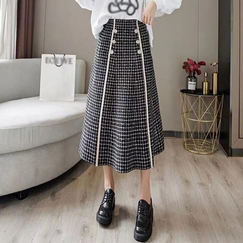 Клетчатая юбка средней длины для женщин осенью и зимой Высокая талия средней длины — фото 3
