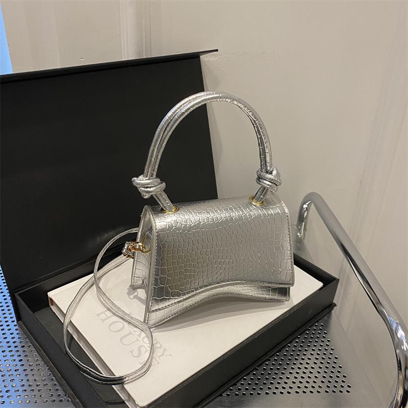Trendy and Fashionable Candy Colored Crocodile Patterned Shiny Small Square Bag Shoulder Bag and Crossbody Bag Commuting Party