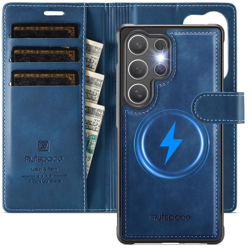 2-in-1 Magnetic Detachable Wallet Case for Samsung Galaxy S24/S24 Plus/S24 Ultra - PU Leather, Card Slots, Wireless Charging, 360° Protection