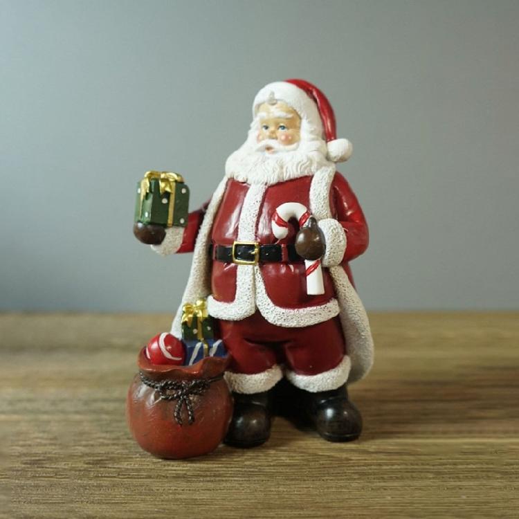 Mini Santa Claus Figurines Holding Gifts Small Resin Sculpture Home Decor