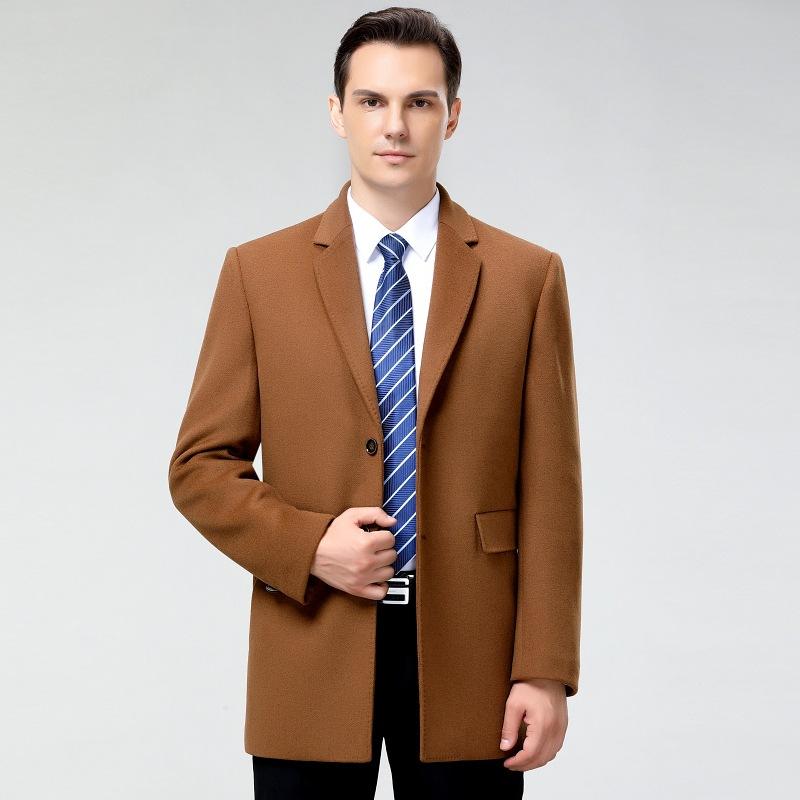 High-end Cashmere Coat Men's Suit Collar Mid-length Coat Autumn and Winter Middle-aged Business Casual Woolen Windbreaker