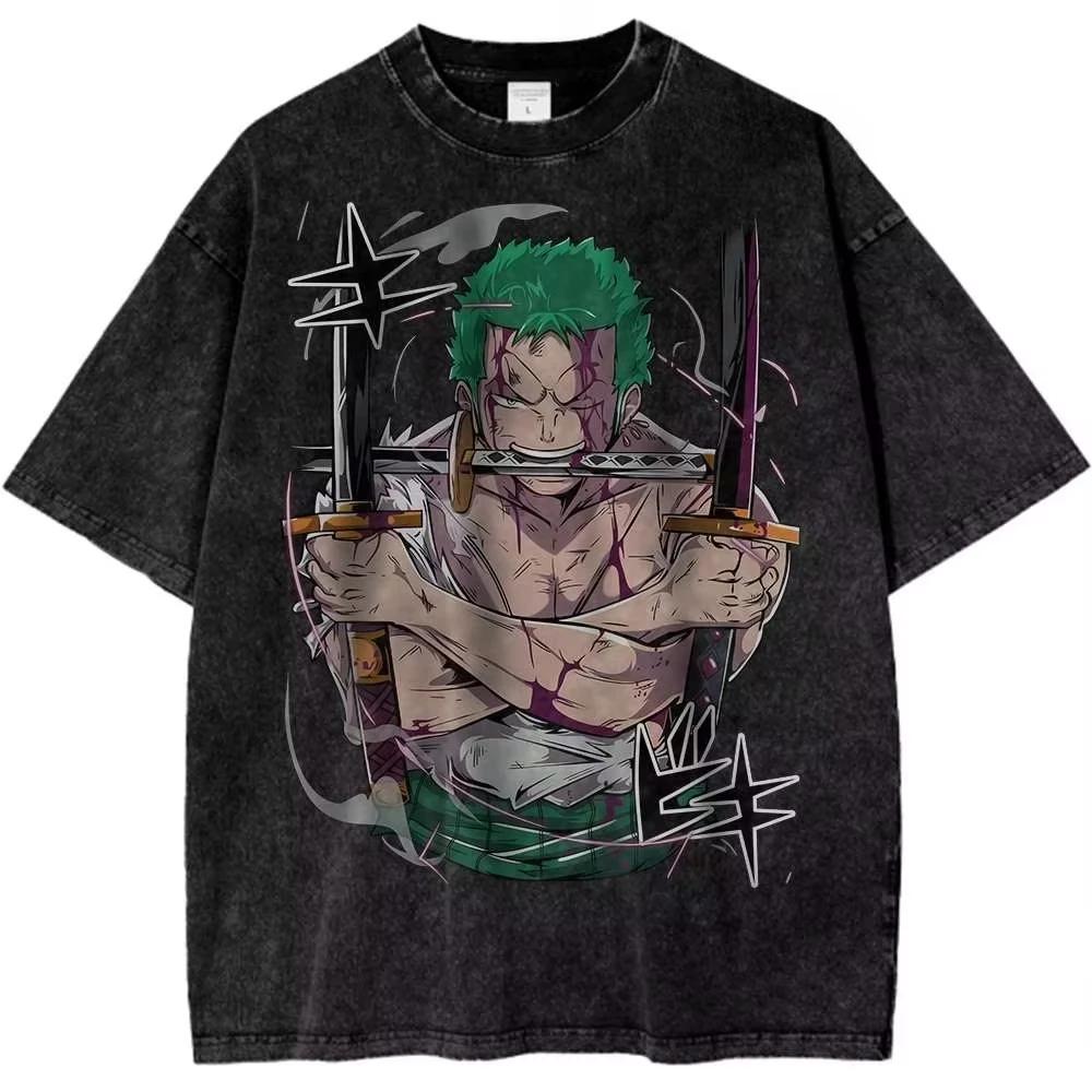 2026 Summer New One Piece Luffy Vintage Washed T Shirt Men Women Cotton Graphic Tee Streetwear Short Sleeve Oversize Casual Tops