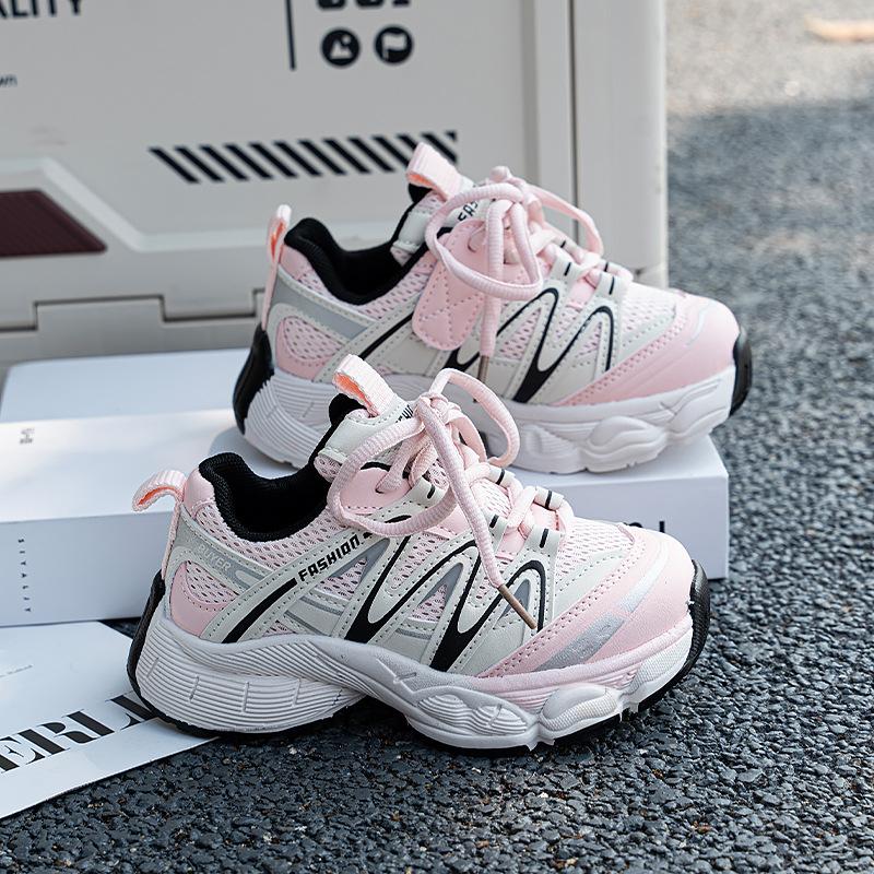 

[Spring Summer Kids Shoes Lightweight Breathable Sports Running Shoes Korean Casual Dad Sneakers for Boys and Girls] size 26 розовый