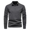 2026 Solid Color Pure Cotton Pullover with Male Standing Collar, Sliding Zipper, Form-fitting Men's Knitted Shirt Top